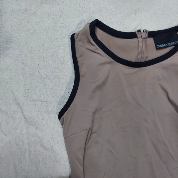 Cynthia Rowley sheath dress XS sleeveless taupe black colorblock stretch nylon - Picture 2 of 9